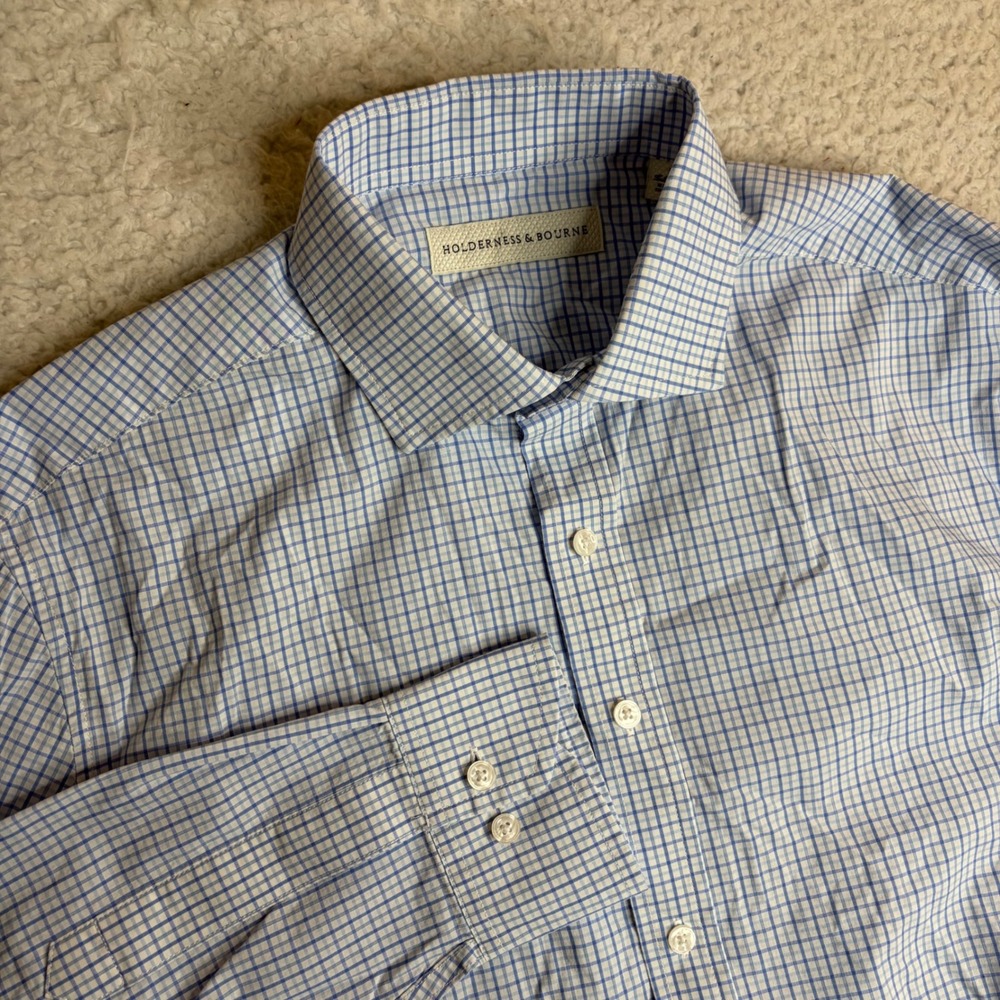 Holderness & Bourne The Picard Shirt Windsor Blue Check Tailored Fit L HB2192